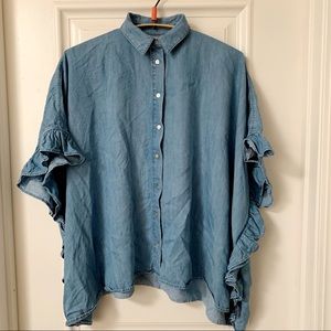 Zara Woman Premium Denim Collection Ruffle Tunic